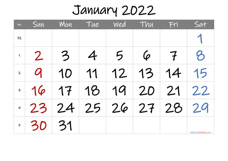 2022 January Free Printable Calendar - 6 Templates In 2021 | Free Printable Calendar, Printable