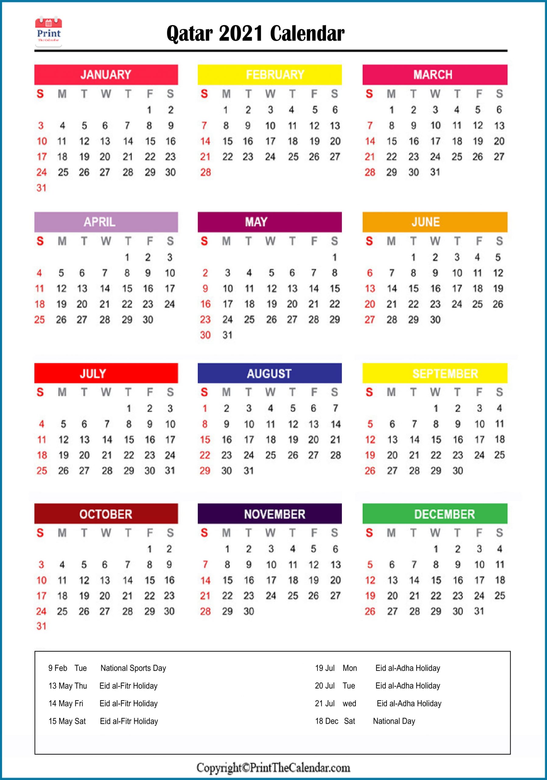Calendar For 2021 With Holidays And Ramadan : Please Note