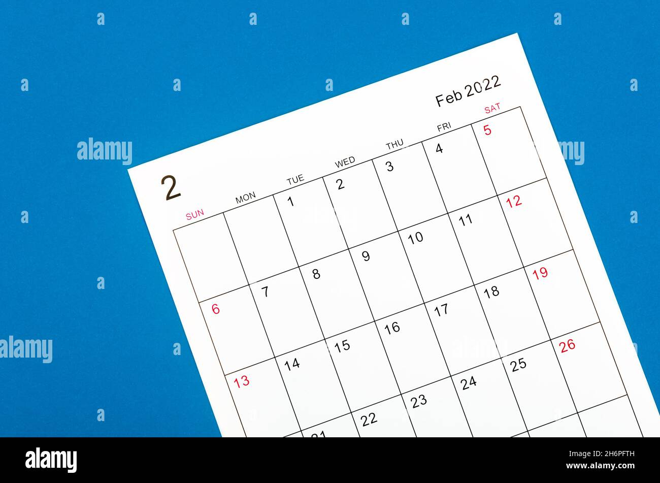 Close Up February 2022 Calendar Sheet Stock Photo - Alamy