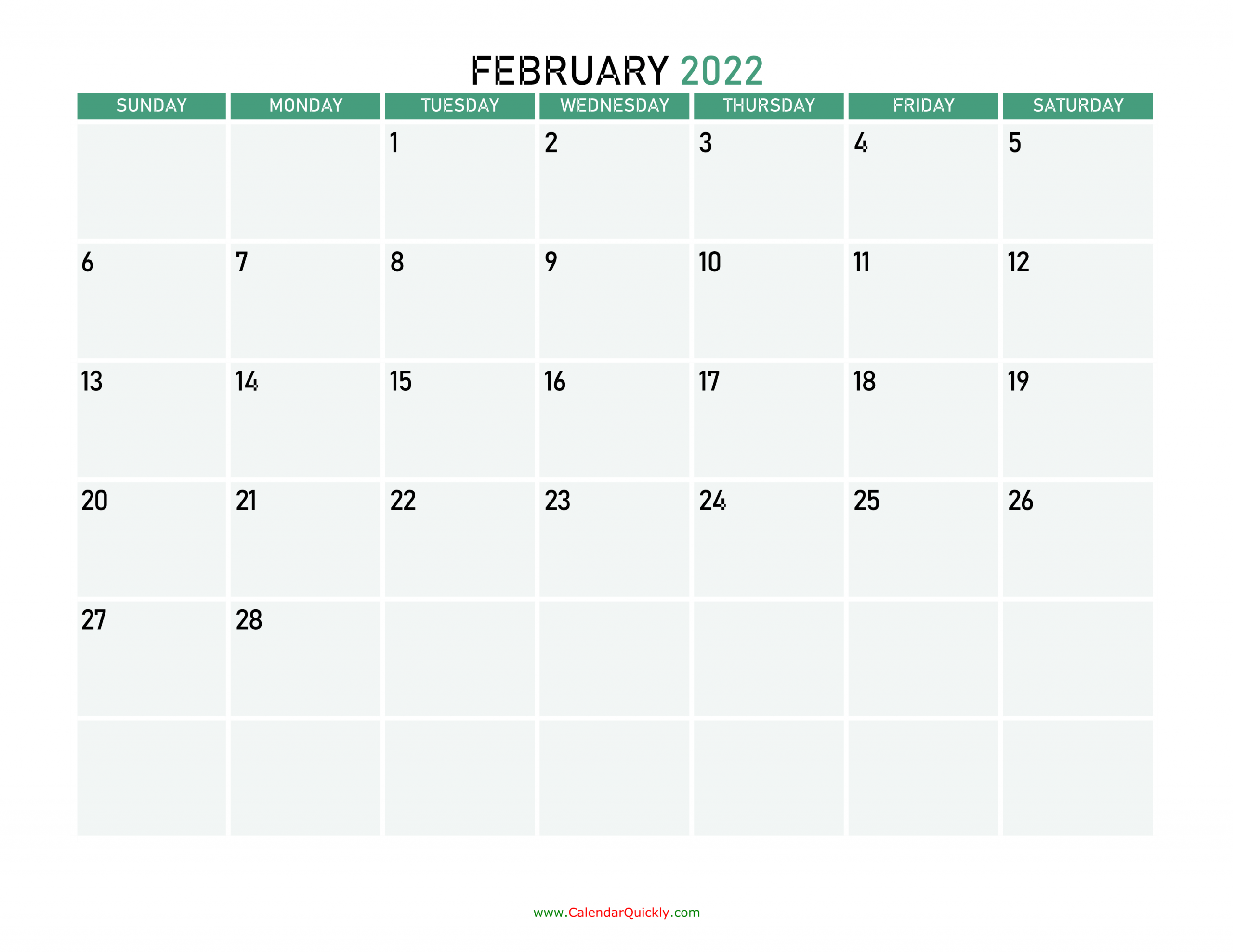 February 2022 Printable Calendar | Calendar Quickly