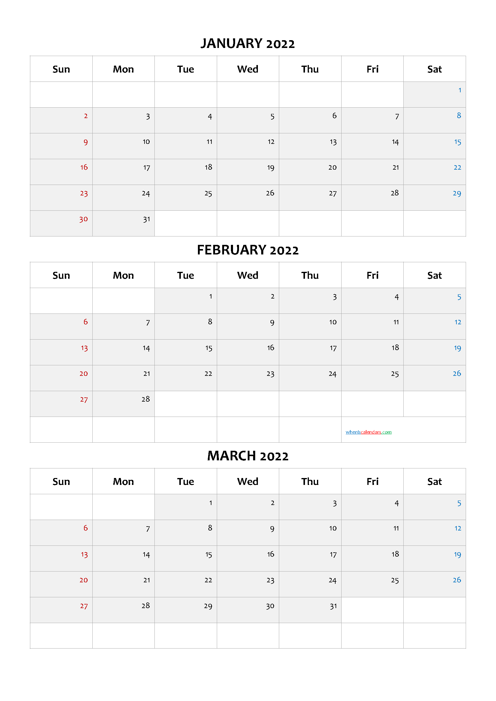 Free January February March 2022 Calendar [Q1-Q2-Q3-Q4] - Free Printable 2021 Monthly Calendar
