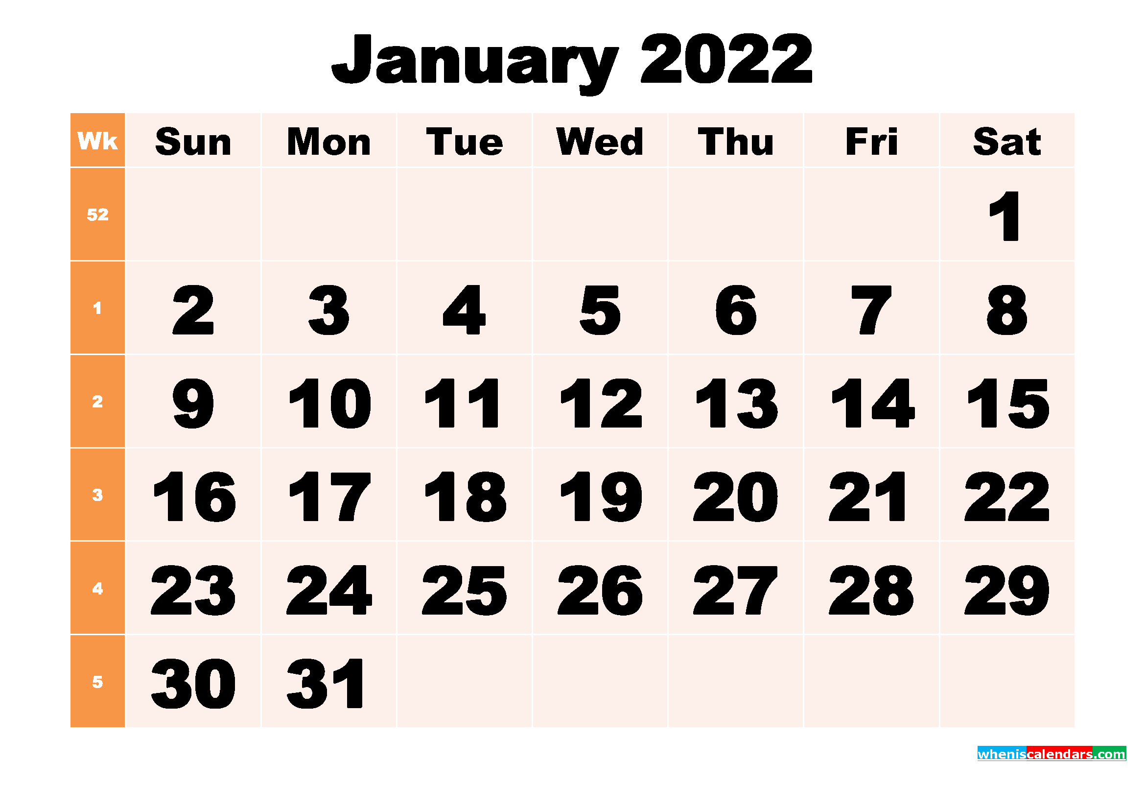 Free Printable January 2022 Calendar Template Word, Pdf