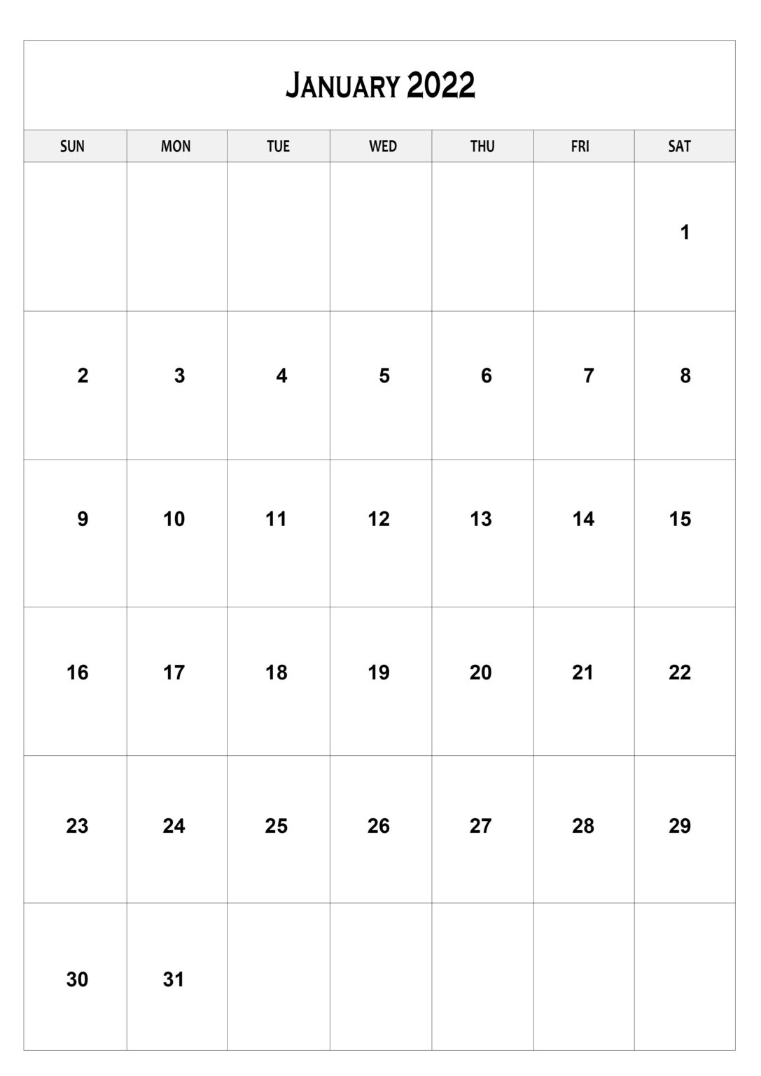 Free Printable January Calendar 2022 A4 Size Template