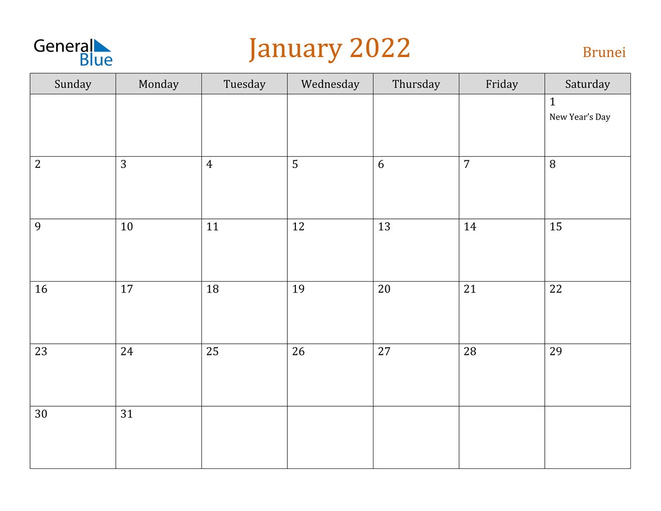 January 2022 Calendar - Brunei