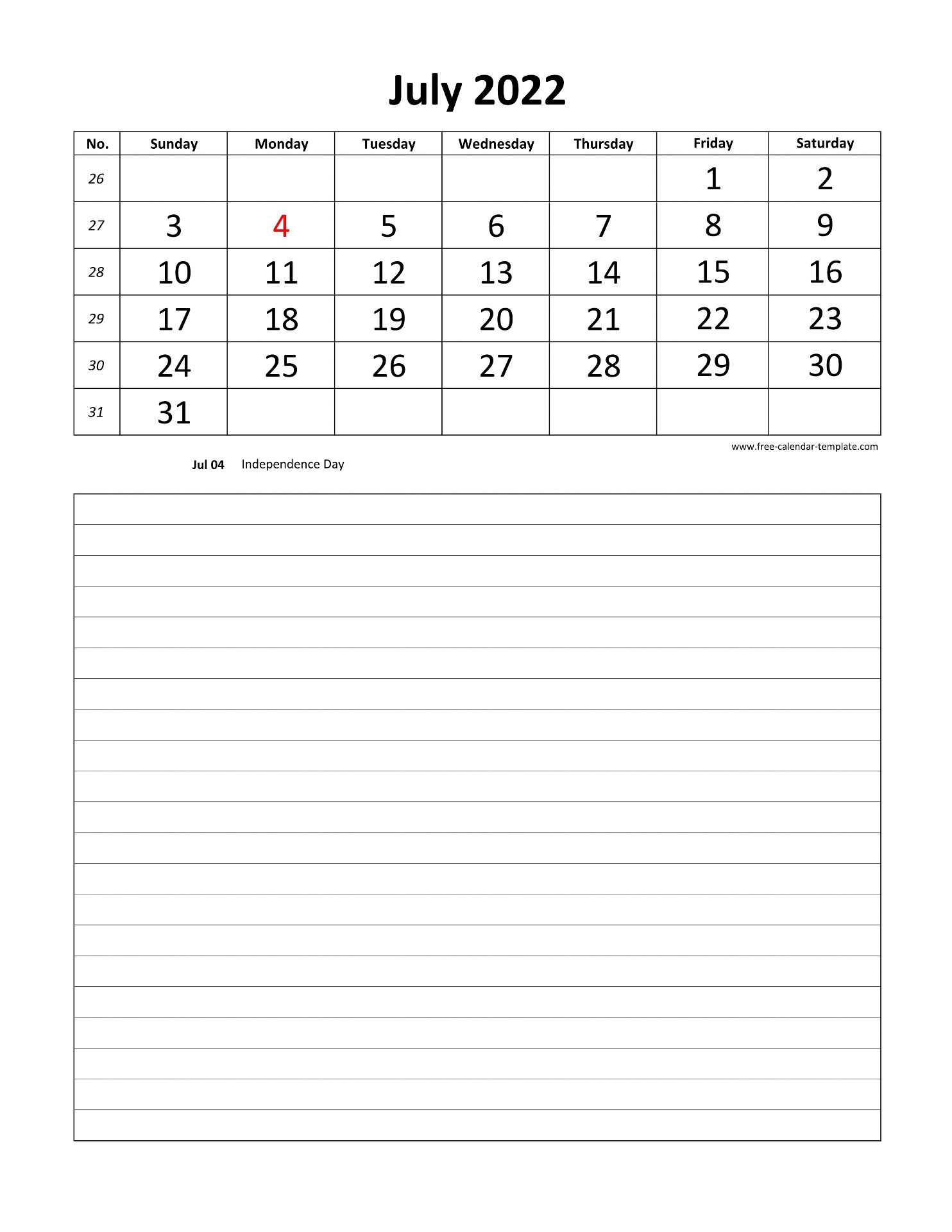 July 2022 Daily Calendar Printable - Printable Calendar