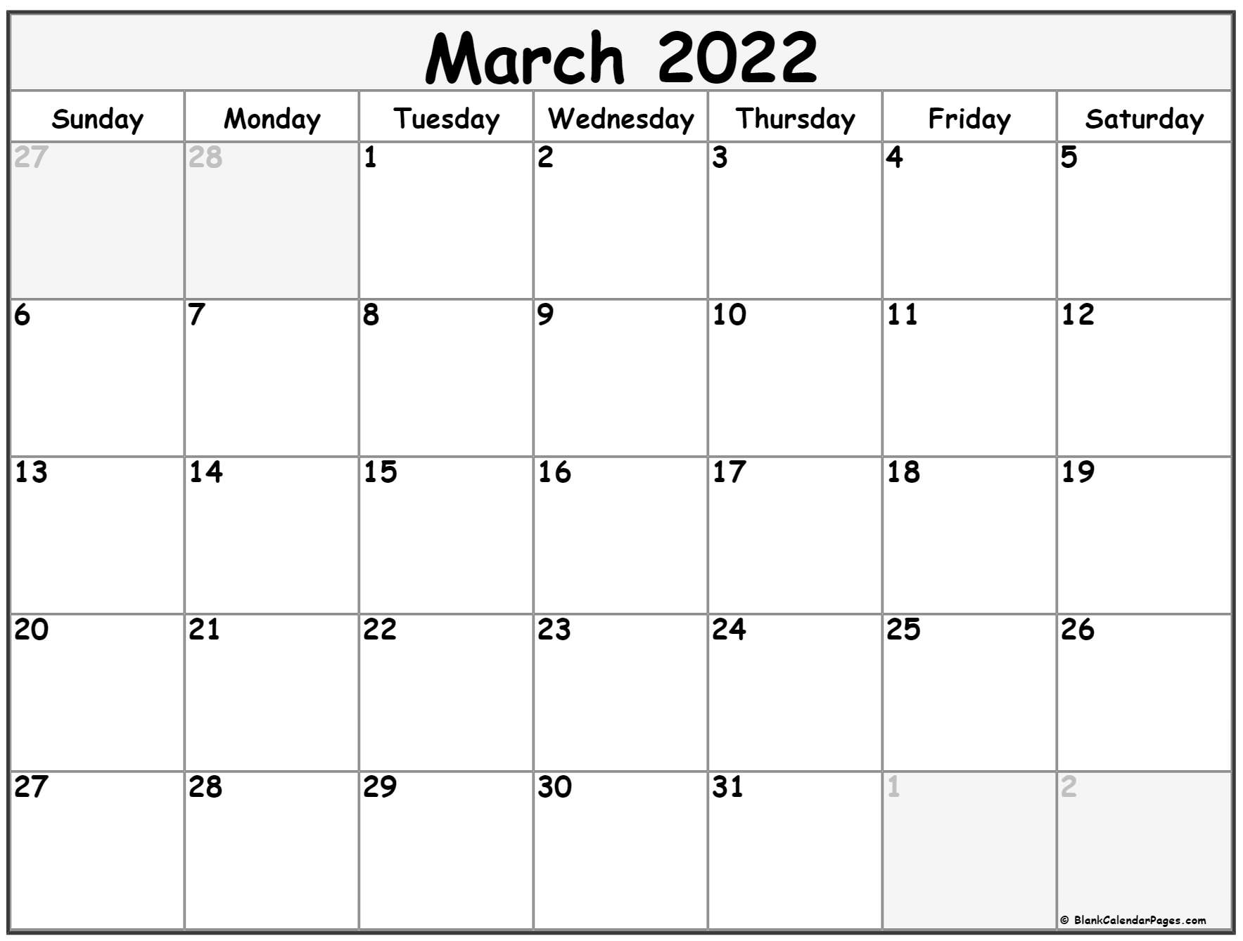 March 2022 Calendar | Free Printable Calendar Templates