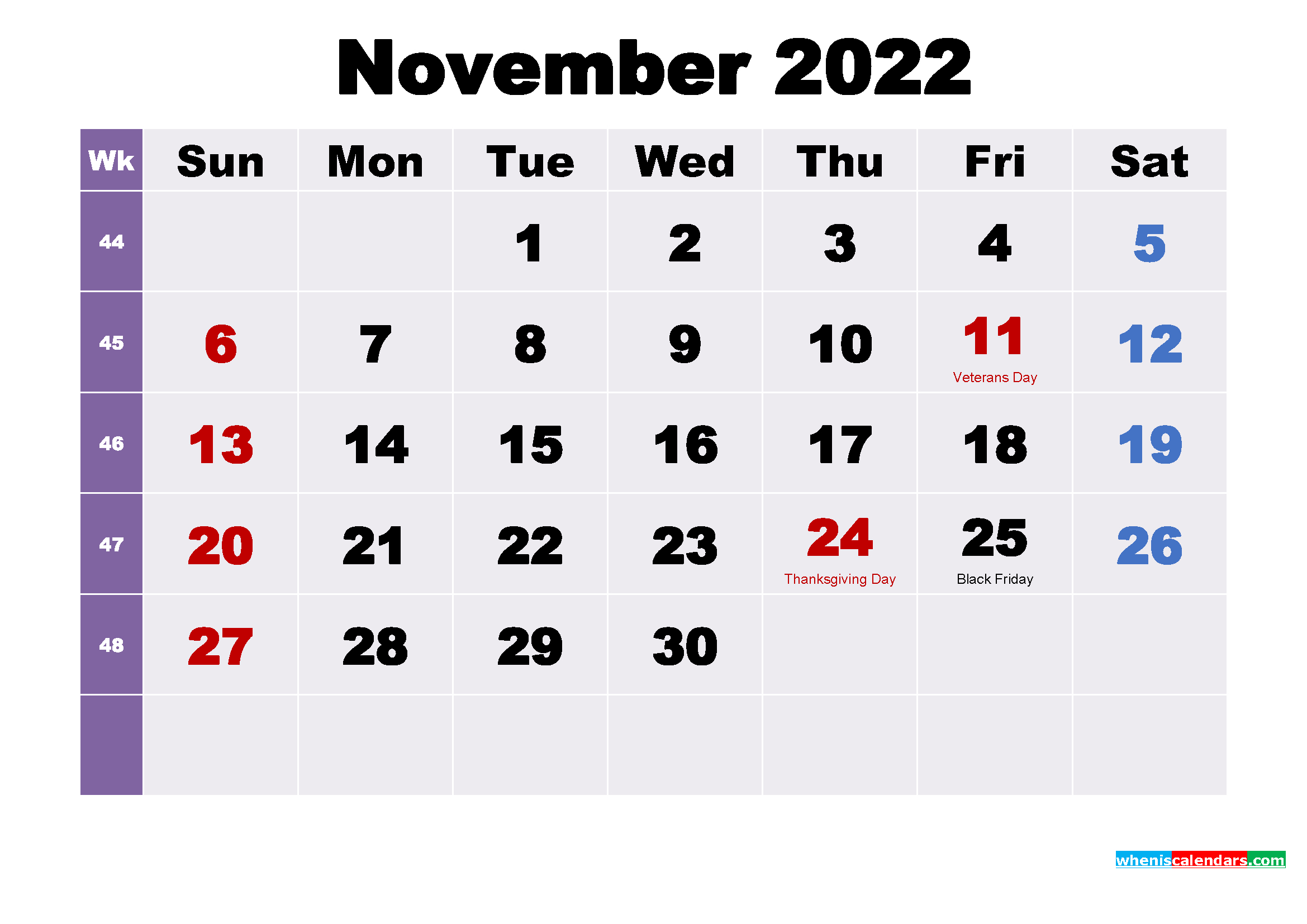 November Calendar Thanksgiving 2022 - June Calendar 2022