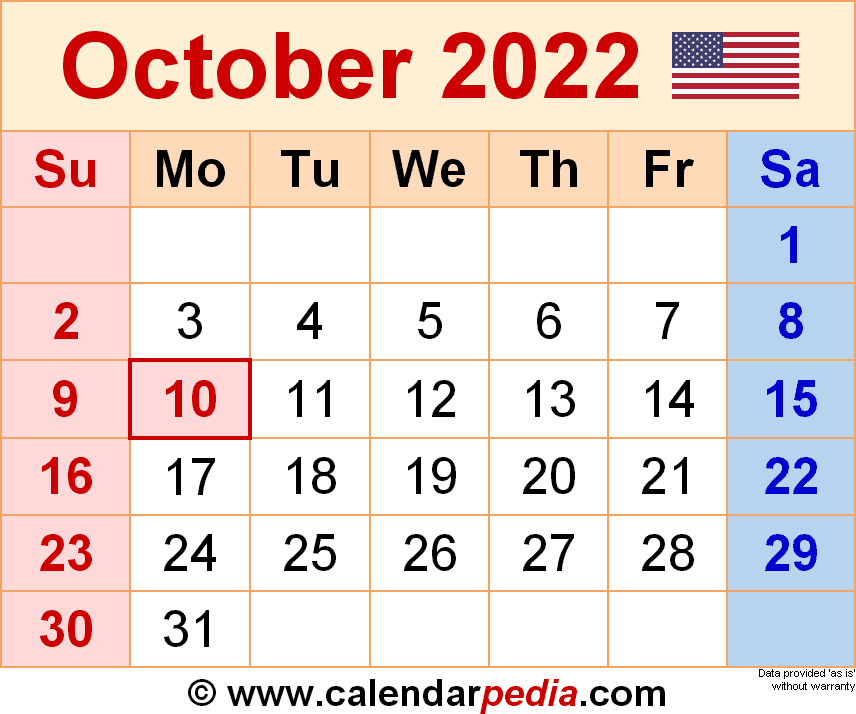 October 2022 Blank Calendar