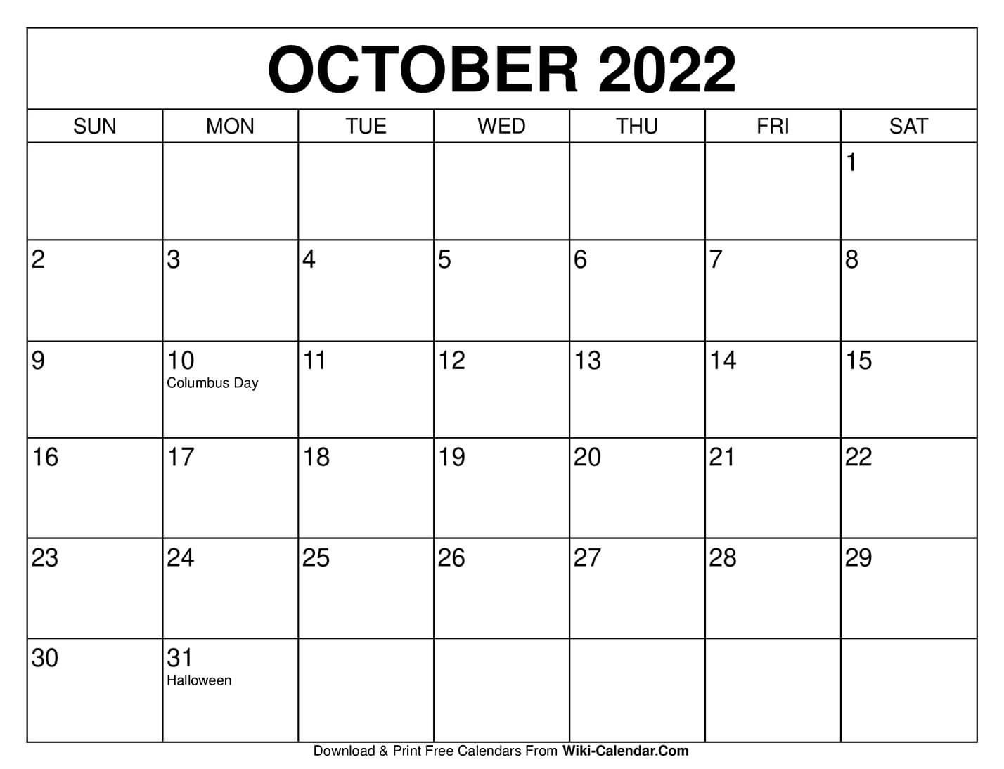 October 2022 Blank Calendar