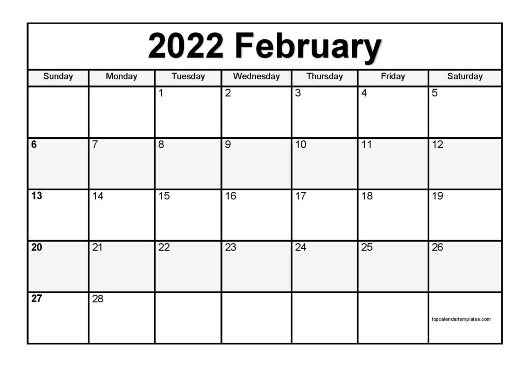 Printable Calendar February 2022 Templates - Pdf, Word, Excel