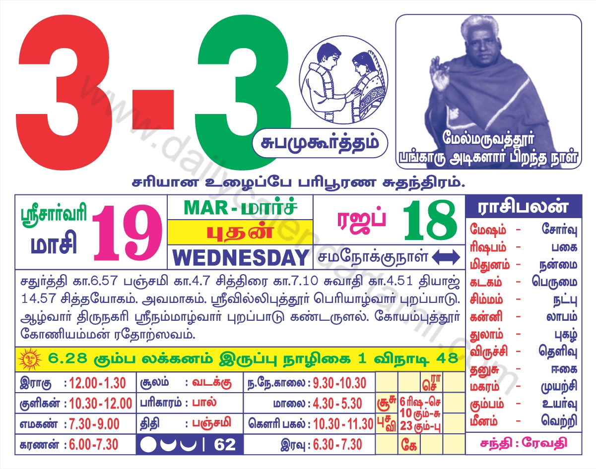 Tamil Calendar March 2021 | தமிழ் மாத காலண்டர் 2021