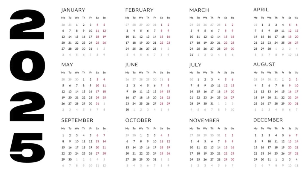 Free Large Print Free Printable Calendar 2025 bold text