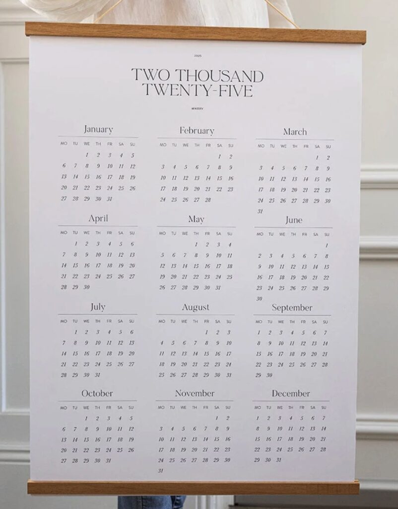 bespoke letterpress wall calendar 2025