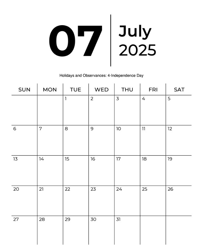 calendar july 2025 printable calendar july 2025 printable