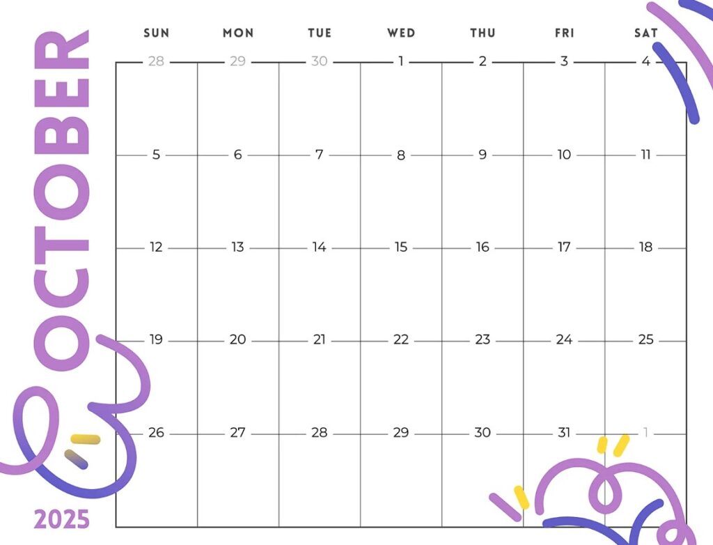Free printable October 2025 Monthly Calendar Planner Custom Free printable October 2025 Monthly Calendar Planner Custom