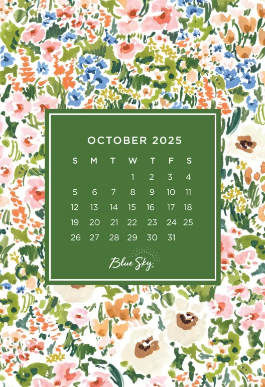 Cute October 2025 calendar printable with floral design
