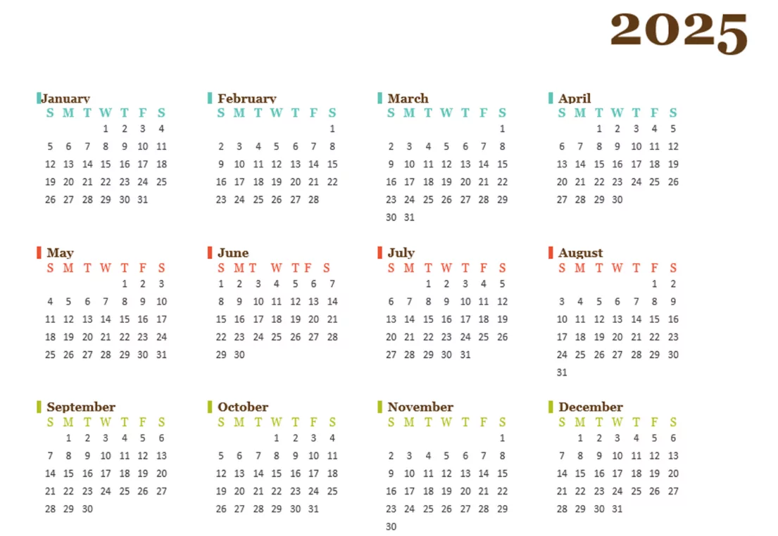 Editable 2025 calendar template displayed on a computer screen for digital customization