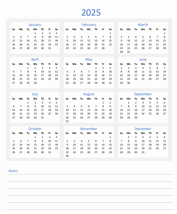 Free 2025 calendar with notes and goals section printable and editable template