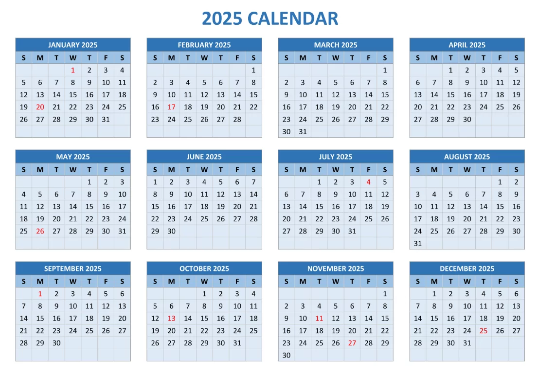2025 calendar highlighting international holidays and observances