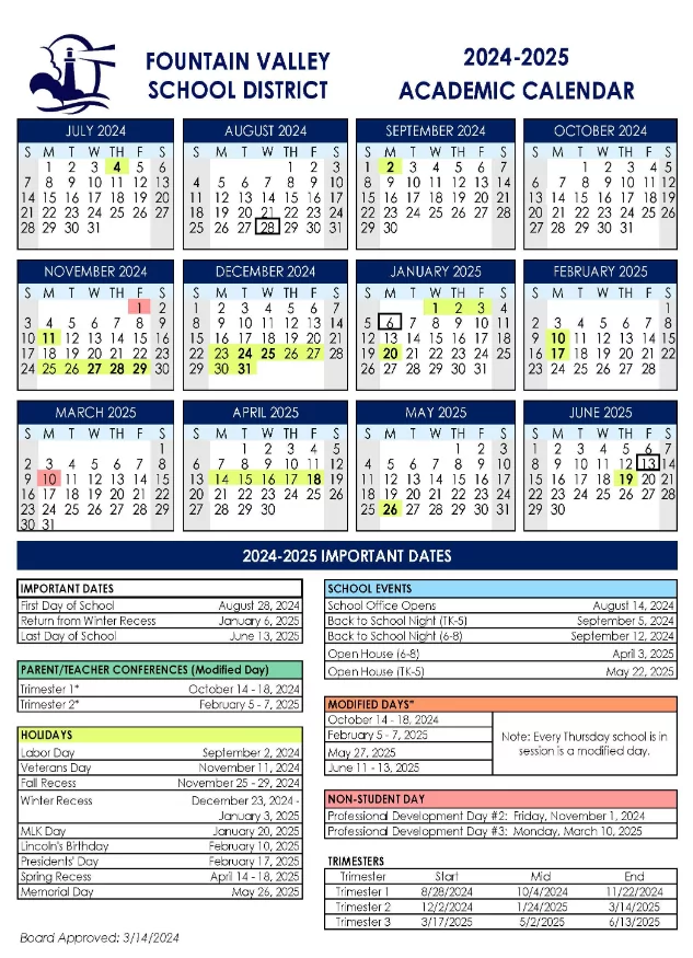 A visual breakdown of the full 2025 academic year calendar and important school dates
