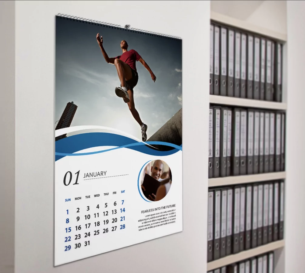 Creative wall calendar ideas for 2025 showing different styles and sizes for professional spaces