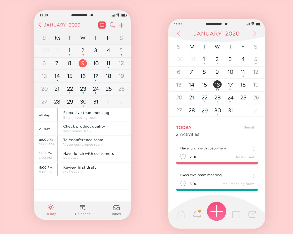 Digital calendar app interface showing scheduling features