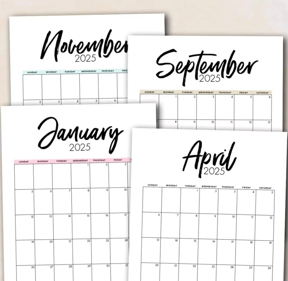 Free printable 2025 monthly calendar template with clean design