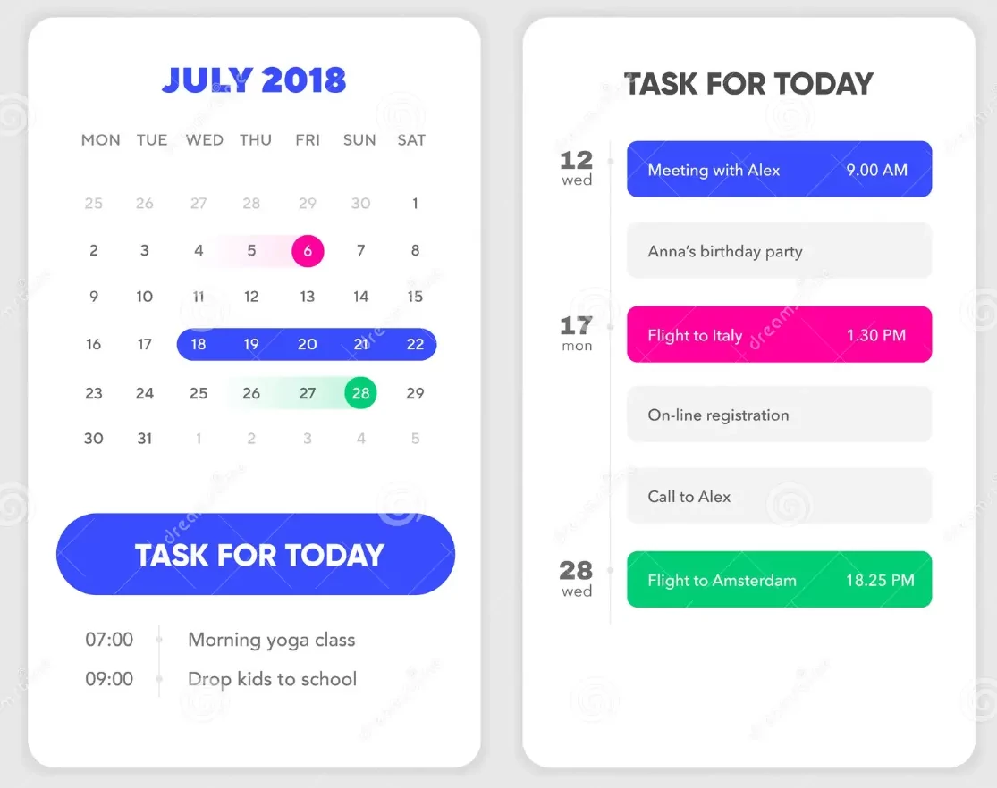 Mobile calendar app with task management integration