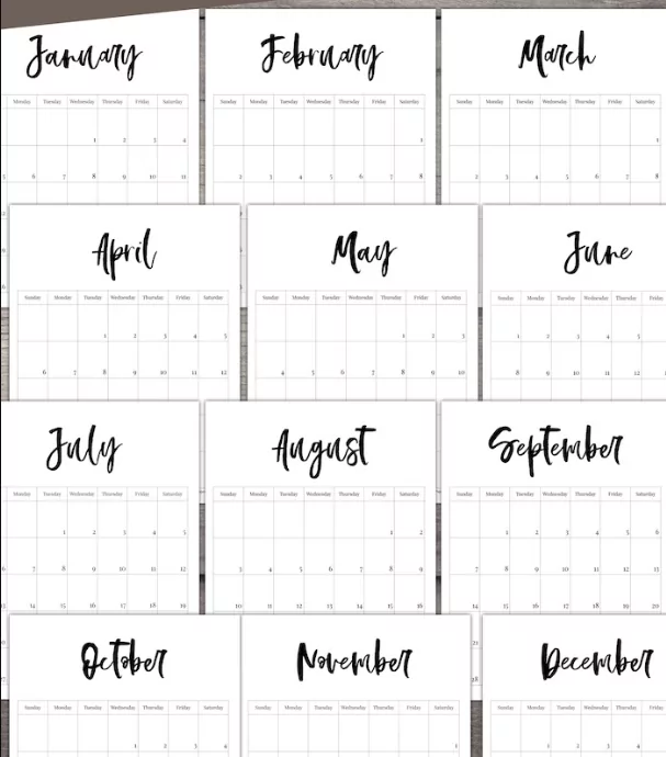 Variety of free printable 2025 monthly calendar templates with different design styles