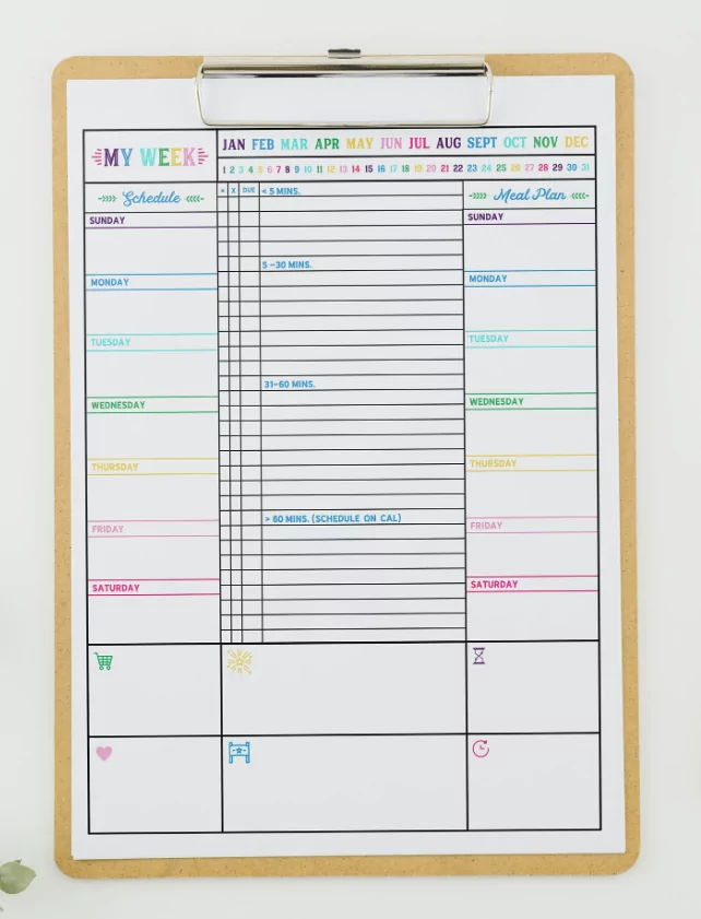 Weekly calendar planner with prioritized task list