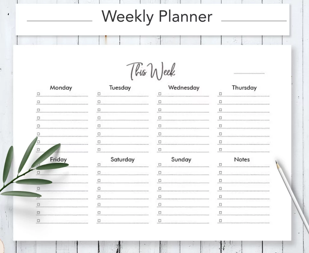 Weekly calendar planner with prioritized task list