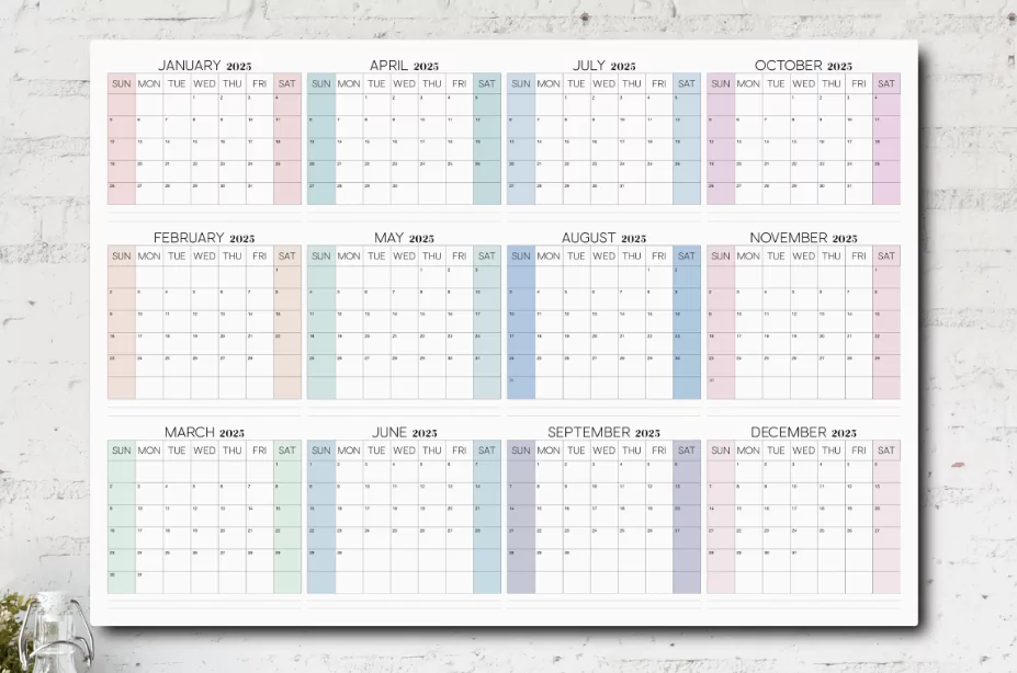 modern home and office wall calendar 2025