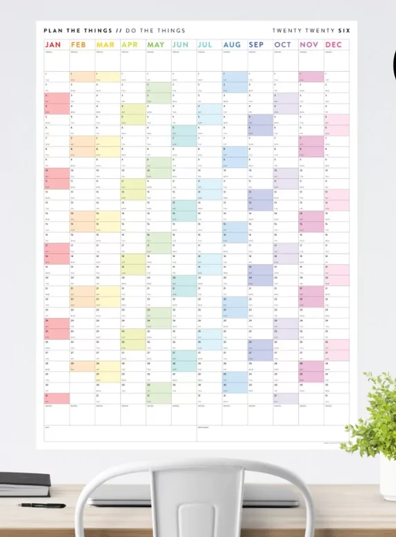 2026 wall calendar ideas display on home office wall with modern decor