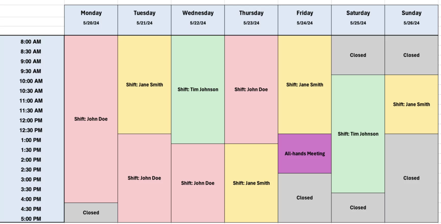 Digital calendar weekly view showing distinct color coded blocks for deep work and meetings