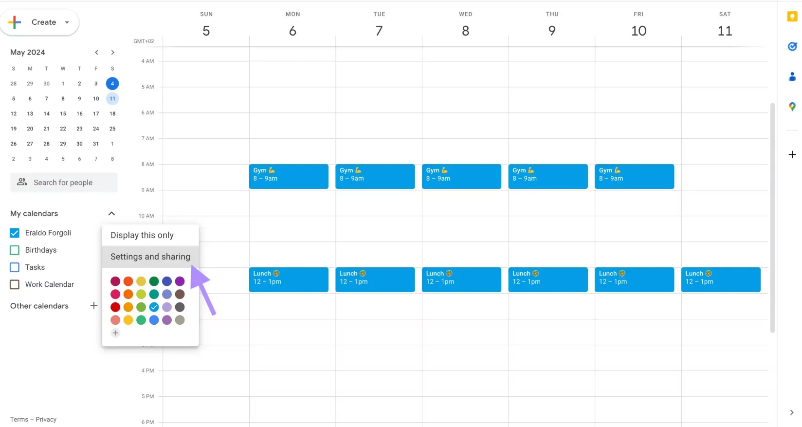 Laptop screen showing Google Calendar settings menu for exporting iCal URL to sync devices