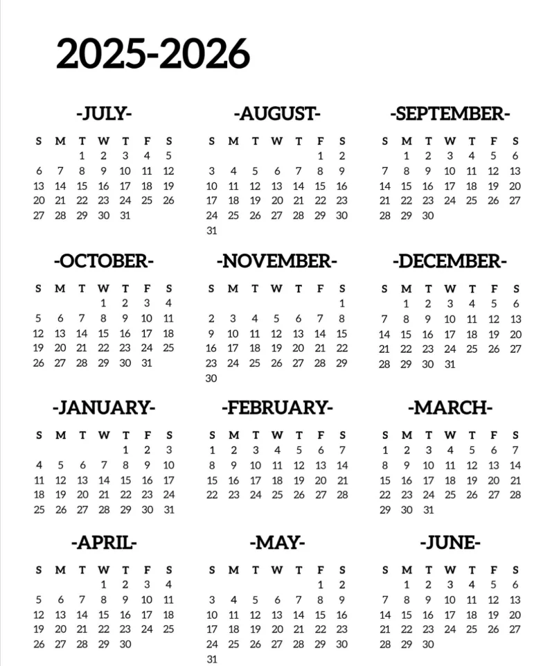 Printable 2026 academic calendar template for students, parents, and teachers