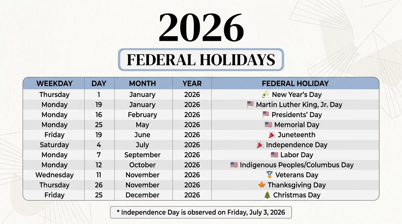 2026 Holiday Calendar