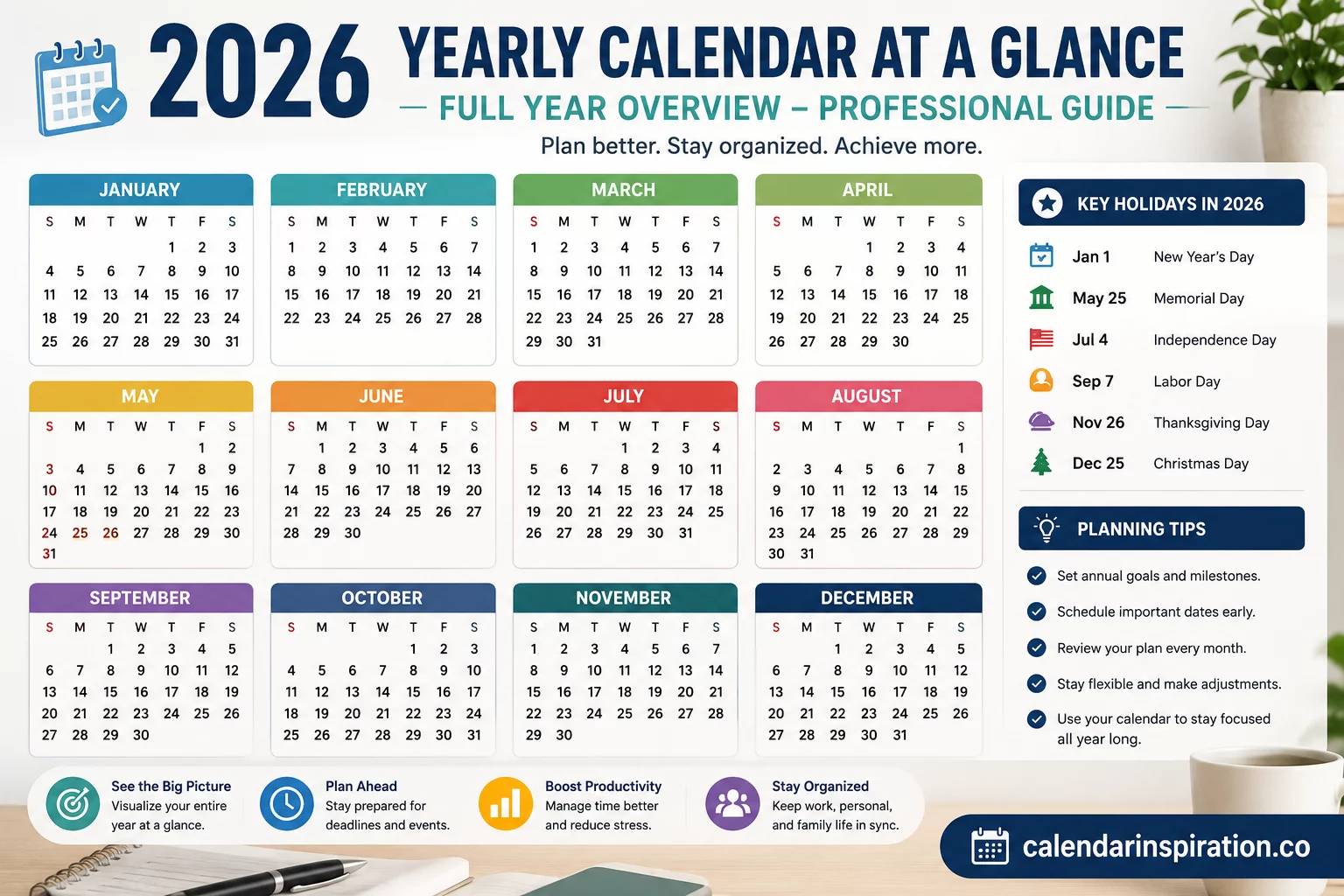 2026 Yearly Calendar at a Glance